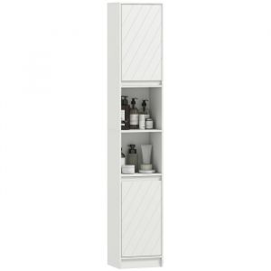 Homcom Meuble colonne salle de bain - 2 portes, 2 compartiments ouverts et &eacute;tag&egrave;re r&eacute;glable - MDF - 30 x 24 x 170 cm - blanc