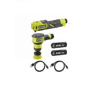 Ryobi Pack 4V Gonfleur - 6,9 bars - Brosse motorisée - 2 Batteries 2,0Ah