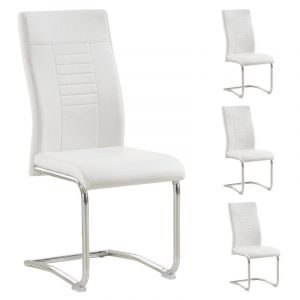 Idimex Lot de 4 chaises de salle à manger ou cuisine LOANO avec assise rembourrée et piètement chromé, revêtement en synthétique blanc