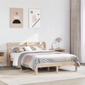 VidaXL Cadre de lit avec t&ecirc;te de lit 150x200 cm bois de pin massif, lit, meuble de chambre &agrave; coucher, lit en bois, lit double, cadre de lit en bois