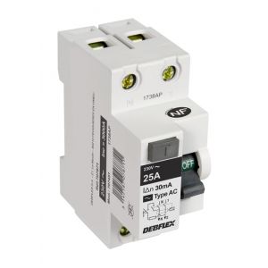 Debflex INTERRUPTEUR DIFFERENTIEL 2P 30MA 25A 2 MODULES TYPE AC BLANC