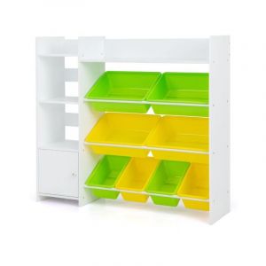 Bibliothèque pour enfants 8 bacs de rangement pour jouets 2 étagères ouvertes armoire avec porte organisateur de rangement blanc 20_0004814