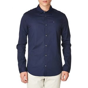 Tommy Jeans TJM Original Stretch Shirt DM0DM04405 Chemises à Manches Longues/Hauts tissés, Black Iris, 3XL Homme