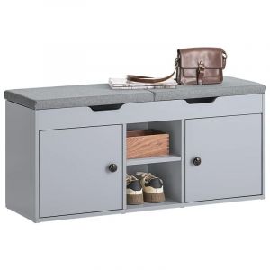 Sobuy FSR96-DG Banc à chaussures avec coussin rembourré - 100x34x48 cm - Gris foncé - Meuble d'entrée moderne avec rangement et 2 portes