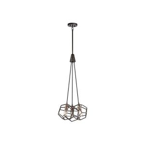 Elstead Lighting Suspension Rocklyn, acier brut, laiton, 3 éclairages