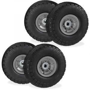 Relaxdays Roue de diable, lot de 4, en caoutchouc, increvables, 260 x 85, essieu de 16 mm, 4.1/3.5-4, jusqu'à 150 kg, noir-gris