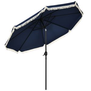 Outsunny Parasol octogonal inclinable Ø 2,68 x 2,32H m mât acier noir polyester haute densité 180 g/m² bleu nuit 265x265x232cm Bleu