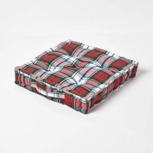 Coussin De Sol Rouge Et Blanc - Tartan Écossais - 50 X 50 Cm