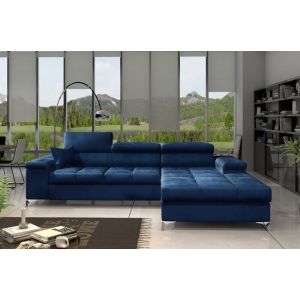 Venesetti - Canapé d'angle convertible en tissu luxe 5 places, richard, bleu, angle droit - Bleu