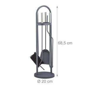 Ensemble serviteur de cheminée 5 pièces accessoire pelle balai pince support tisonnier gris 13_0002447