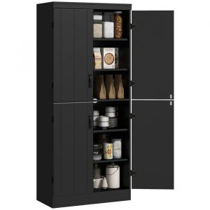 Homcom Buffet haut cuisine - 4 portes &agrave; 6 niveaux et &eacute;tag&egrave;res r&eacute;glables - MDF - 76 x 40 x 176,7 cm - noir