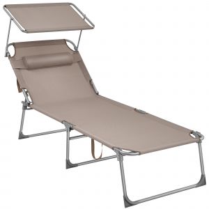 Songmics Bain de soleil grand 200 x 71 x 38 cm avec pare-soleil taupe