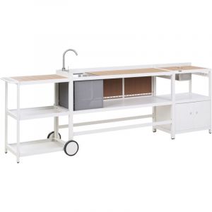 Beliani Ensemble de Cuisine d'Extérieur en Aluminium 3 Pièces Armoire de Rangement Ilot Evier et Sceau à Glace Blanc Ortisei