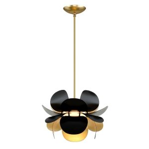 Boutica-design Hudson Valley Lighting - Ginger Suspension 1 Lumi&egrave;re Feuille d'Or, Noir, Verre