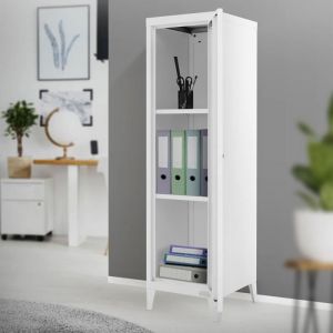 Ml-design - Armoire-Vestiaire, 38 x 38 x 137,5 cm, Blanc, en Acier, avec 3 Compartiments Intérieurs, Armoire de Bureau Haute, avec 4 Pieds, Armoire