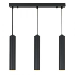 Image de Suspension Linéaire Triple – Design Minimaliste avec Tubes de 30 cm – Douille GU10 – Noir Mat