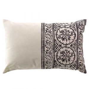Douceur d'intérieur - Coussin déhoussable BISCA - Polycoton imprimé - 40 x 60 cm - Ecru et noir - BISCA Douceur d'intérieur