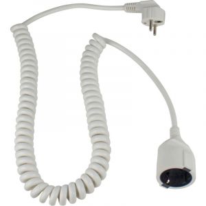 AS - Schwabe Câble spiralé 2 m - Extensible à 4 m - Câble de Rallonge Schuko H05VV-F 3G1,5 - fiche coudée avec Prise de Terre - IP20 intérieur - Blanc, 70426
