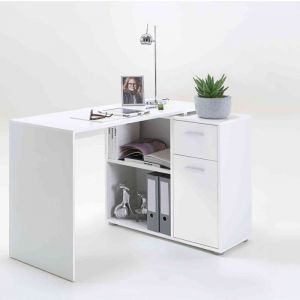 Terre de Nuit Bureau 1 tiroir 1 porte 2 niches en bois blanc - BU13005 - Blanc