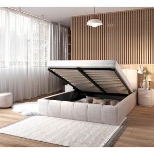 Lit coffre atlanta 140 x 200 cm avec sommier à lattes relevable - Beige