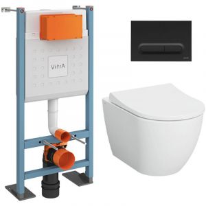 Image de vitra Pack WC B&acirc;ti-support autoportant V-Fix Core + WC sans bride S60 + abattant + Plaque noire mat (VFTFS60-6)