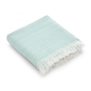 Serviette de plage uni en coton avec franges aqua marine 190x180cm