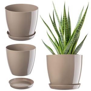 Pot de Fleur avec Support Couvercle en Plastique Pot de Fleur 18 cm Beige pour Fleurs - Kadax