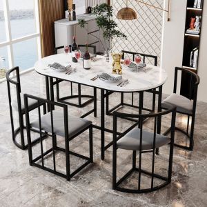 Modernluxe - Ensemble table et 6 chaises - chaises avec coussin d'assise et dossier - noir