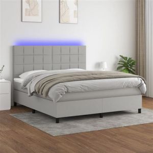 VidaXL Sommier à Lattes de Lit avec Matelas et LED, Lit Rembourré, Lit Double, Lit Adulte de Chambre à Coucher Intérieur, Moderne, Gris Clair 160x200 cm