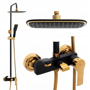 Desconocido Silla Élégant Colonne de Douche avec Mitigeur Réglable en Hauteur Système de Douche, Noir / Doré