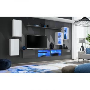 AC-Déco Ensemble Meuble TV "Switch XXV" 280cm Blanc & Gris
