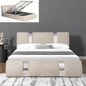 Lit Coffre Sommier Relevable Nova Velours - Velours Taupe - 140x190, Style, 223 x 153 x 87 cm - Velours Taupe - Meubler Design