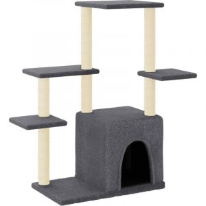 VidaXL Arbre à Chat avec Griffoirs en Sisal, Tour à Chat avec Plates-formes, Centre d'Activités pour Chaton, Arbre à Grimper Maison Intérieur, Gris Foncé 97,5 cm