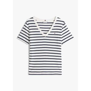 Tommy Hilfiger T-Shirt Manches Courtes Femme New Slim Cody V-Neck Col en V, Multicolore (Breton Dark Night Navy STP), M