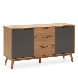 Vs Venta-stock - Buffet Bruce 3 tiroirs et 2 portes, bois massif, 140cm (largeur) 40cm (profondeur) 77cm (hauteur) - ch&ecirc;ne/gris