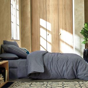 Blanc des vosges Drap coton bio et recyl&eacute; Ressources -180 x 290 cm-Indigo