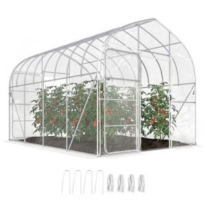 Outsunny Serre tunnel de jardin - 2 portes &agrave; charni&egrave;res - structure optimis&eacute;e - couverture PO - 3x4m - transparent