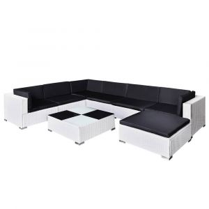 Salon de jardin meuble d'extérieur ensemble de mobilier 8 pièces avec coussins résine tressée blanc 02_0017670