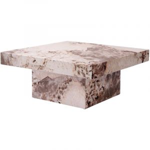 KAYZA - Table basse carr&eacute;e en marbre d'ing&eacute;nierie beige et marron