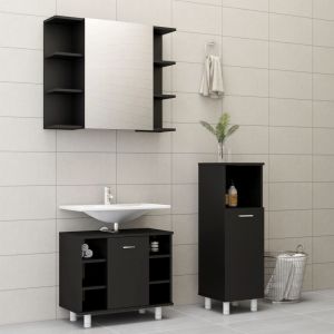 Image de VidaXL Ensemble de meubles de salle de bain 3 pcs Noir Aggloméré