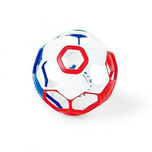 Image de Bright Starts Ballon de foot et hochet Oball Grippin' Goals - Rouge, blanc et bleu, attrape facile, pour nouveau ns et plus grands
