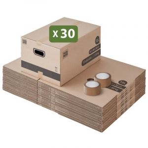Pack and Move - Lot 30 cartons d&eacute;m&eacute;nagement stockage M - 60 x 40 x 30 cm - Poign&eacute;es renforc&eacute;es - 1 adh&eacute;sif offert