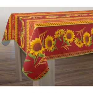 Le linge de Jules Nappe Anti-Taches Tournesol Rouge - Taille : Carr&eacute;e 150x150 cm