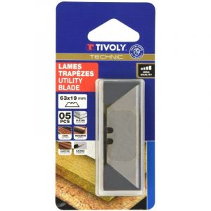 Tivoly Lot de 5 Lames Trapèze Universelles 63x19mm pour Cutter - Découpe Multi-Matériaux - Boîte de Rangement