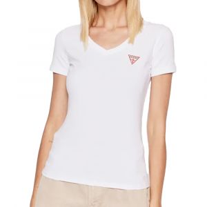 Guess T-shirt droit col V en coton stretch Blanc