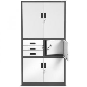 Armoire métallique de bureau avec coffre-fort pour dossiers et documents FILIP II, 900 x 1850 x 400 mm, blanc anthracite