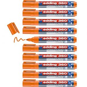 Edding 360 Marqueur pour tableaux blancs - orange - 10 stylos - pointe ronde 1,5-3 mm - feutre effaçable - pour tableaux blanc, magnétique, mémo et chevalet de conférence - sketchnotes