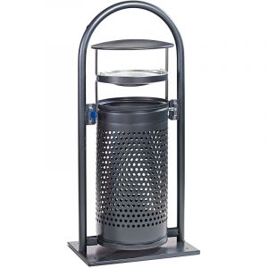 VAR Eurokraft - Collecteur de d&eacute;chets pour l'ext&eacute;rieur - capacit&eacute; 65 l, avec arceau, toit et cendrier - argent antique - Coloris poubelle: argent ancien