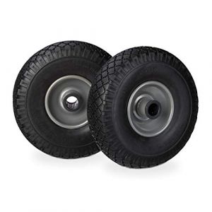 Relaxdays Roue de brouette, lot de 2, caoutchouc, 3.00-4, roue de rechange, pour axe de 25 mm, 260x85 mm, noir-gris