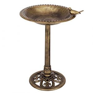 DREAMADE Bain d&rsquo;Oiseaux Sauvages sur Pied Etanche R&eacute;sistant aux Imtemp&eacute;ries Jardin/Cour Ext&eacute;rieur D&eacute;coratif avec Aspect M&eacute;tal
